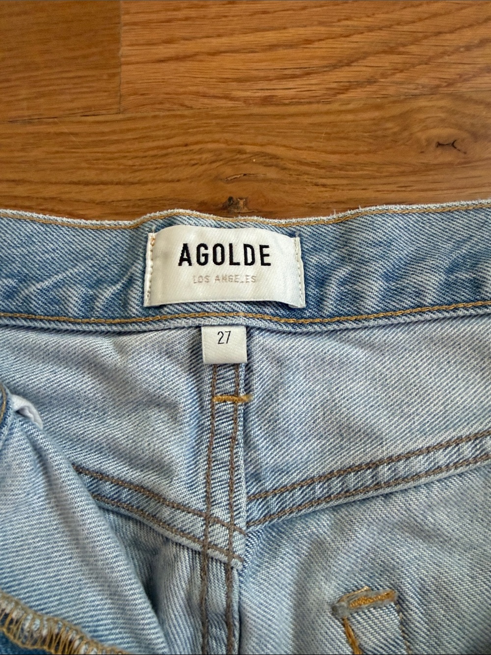Agolde Light Wash Distressed Frayed Hem Denim Shorts - Picture 2 of 5